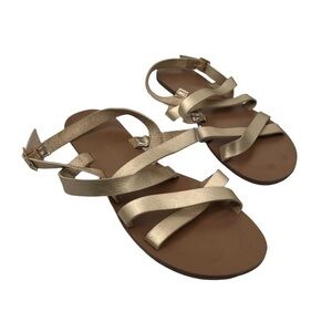 J. Crew Gold Flat Strappy Crisscross Sandals Size 10 Women's